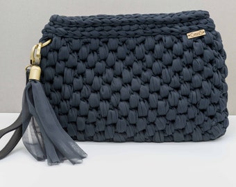 Muñeca clutch gris oscuro, bolso de ganchillo único hecho a mano, regalo de Navidad