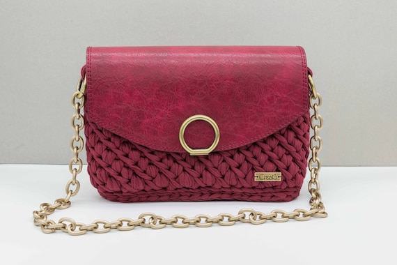Dark Red Shoulder Bag Shoulder Bag Crossbody Bag Bronze Chain