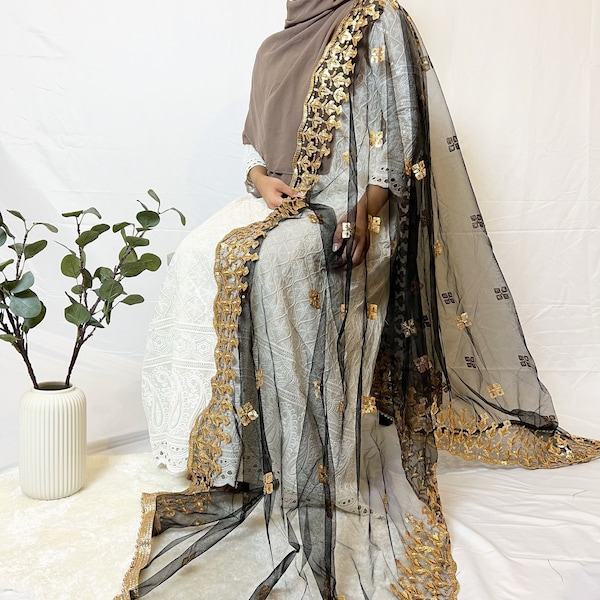 Soft net dupatta with sequin work on the border. Traditional dupatta perfect for eid, parties, nikkah, wedding PLEASE READ DESCRIPTION