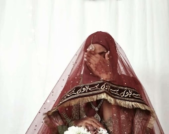 Qabul Hai Nikkah Dupatta: Soft Net Bridal Veil with Gold Threading