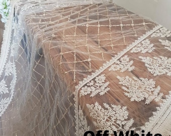 Off white traditional Lakhnavi dupatta with embroidery and threading, nikkah/eid/wedding PLEASE READ DESCRIPTION
