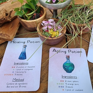 Tarjetas de pociones de cocina de barro imprimibles, números de aprendizaje en la escuela en el hogar, recetas de aprendizaje Montessori, juegos en la naturaleza