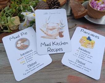 Printable Mud Kitchen Cards, Homeschool Learning Numbers, Montessori Learn Recipes, Nature Play