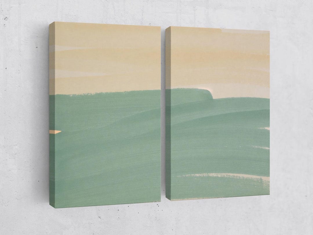 Minimalist Sage Green Abstract Landscape Canvas Print, Diptych Wall Art ...
