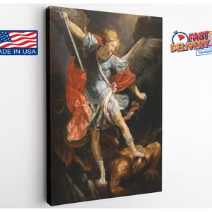 a painting of a man with a sword on a wall