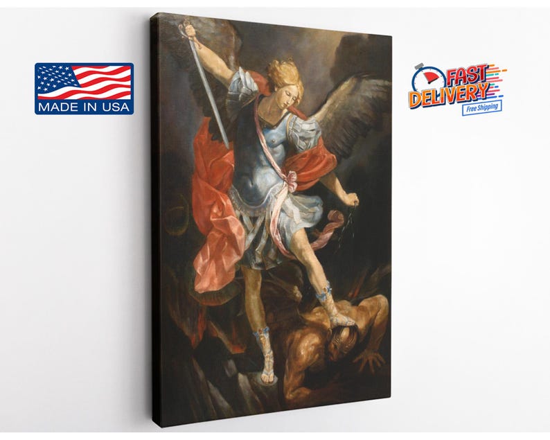 a painting of a man with a sword on a wall