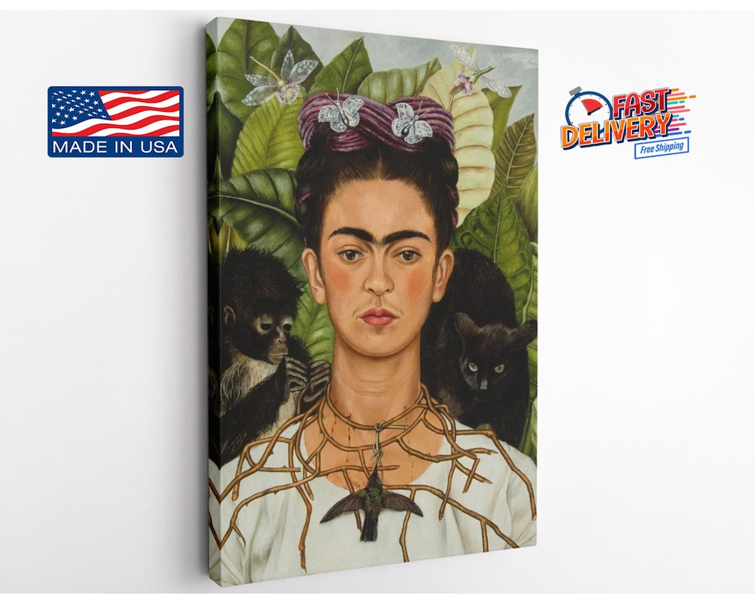 Mexican Art Canvas Print Frida Kahlo Self-portrait, Thorn Necklace ...