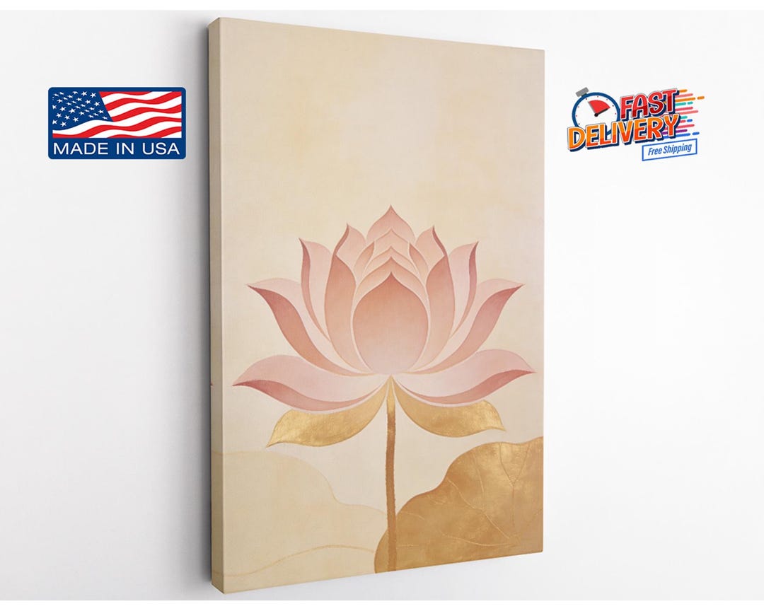 Lotus Flower Wall Art: Pink and Gold - Calming Canvas Print - Etsy