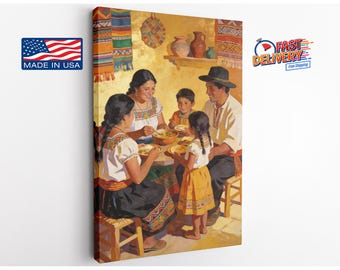 Ethnic Family Meal Canvas, Vibrant Traditional Clothing (Warm Decor)