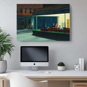 Nighthawks Canvas Print Wall Art, Vintage American Diner Scene, Cultural Depth, Fine Art Canvas Print image 3