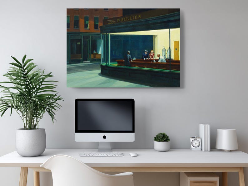 Nighthawks Canvas Print Wall Art, Vintage American Diner Scene, Cultural Depth, Fine Art Canvas Print image 3
