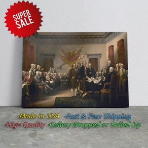 American History Art Vintage Wall Decor: Declaration of Independence Canvas Print (Museum Quality, Pigment Ink, Multiple Sizes)