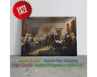 American History Art Vintage Wall Decor: Declaration of Independence Canvas Print (Museum Quality, Pigment Ink, Multiple Sizes)