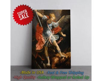 Archangel Michael Defeating Satan Canvas Print: Guido Reni Reproduction