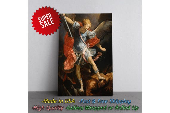 Michael Canvas Print Renaissance Wall Art, Archangel Michael by Guido Reni (Rolled or Ready to Hang, Museum-Grade Canvas)