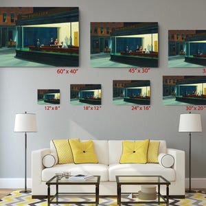 Nighthawks Canvas Print Wall Art, Vintage American Diner Scene, Cultural Depth, Fine Art Canvas Print image 5