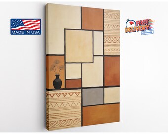 Abstract Geometric Wall Art: Warm Earth Tones, Tribal Style (Canvas Print)