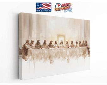 Last Supper Inspired, Soft Neutral Christian, Christian Canvas Print, Faith Wall Art