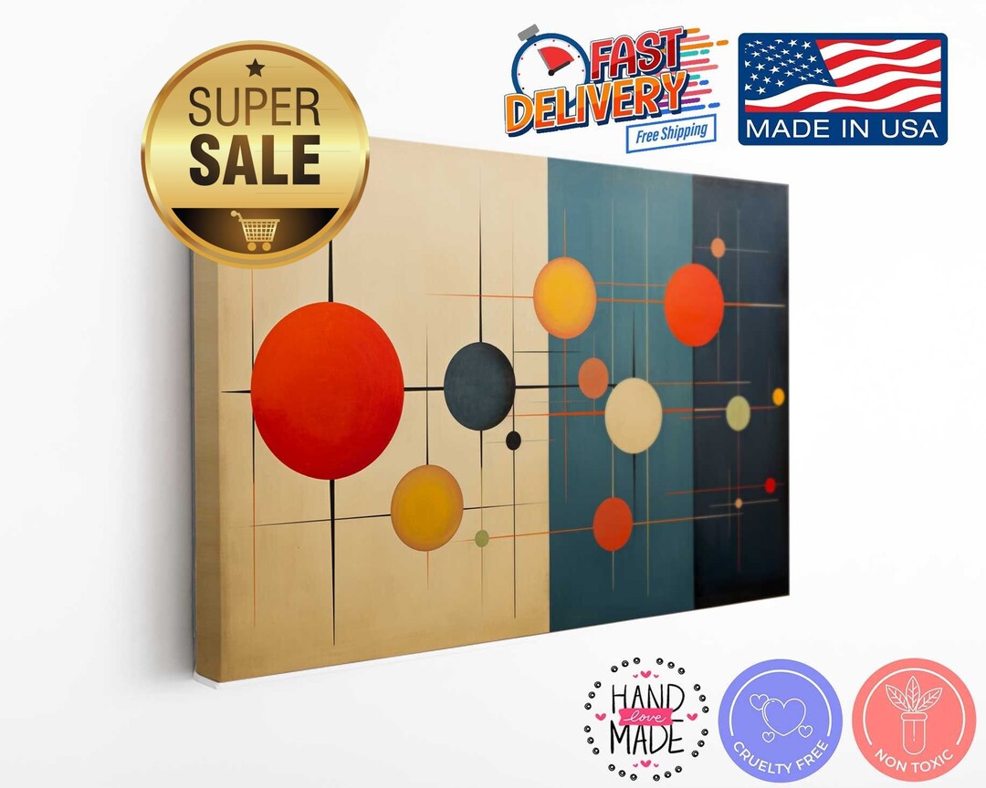 Mid-century Modern Abstract Geometric Circles Art Wall Canvas Print Art ...
