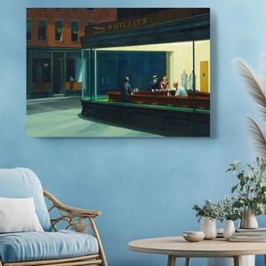 Nighthawks Canvas Print Wall Art, Vintage American Diner Scene, Cultural Depth, Fine Art Canvas Print image 7