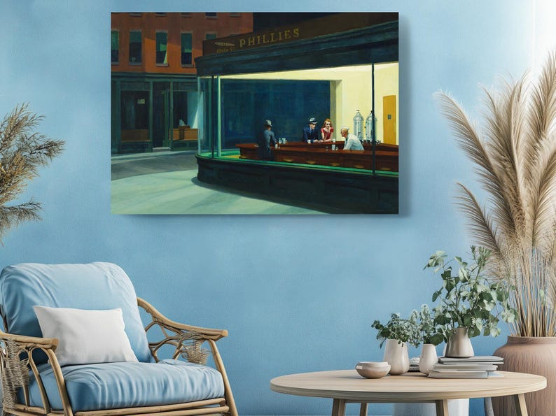 Nighthawks Canvas Print Wall Art, Vintage American Diner Scene, Cultural Depth, Fine Art Canvas Print image 7
