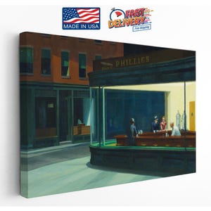 Nighthawks Canvas Print Wall Art, Vintage American Diner Scene, Cultural Depth, Fine Art Canvas Print image 10