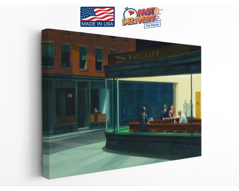 Nighthawks Canvas Print Wall Art, Vintage American Diner Scene, Cultural Depth, Fine Art Canvas Print image 10