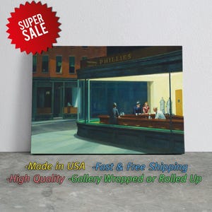 Nighthawks Canvas Print Wall Art, Vintage American Diner Scene, Cultural Depth, Fine Art Canvas Print image 1