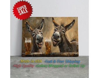 Beer, Humorous Donkey, Playful Farm Animal, Classic Canvas Print, Vintage Wall Art