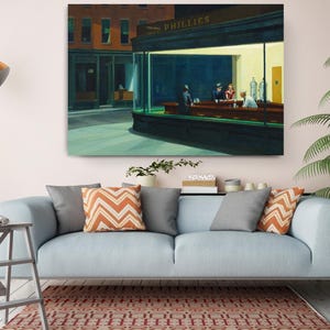 Nighthawks Canvas Print Wall Art, Vintage American Diner Scene, Cultural Depth, Fine Art Canvas Print image 4