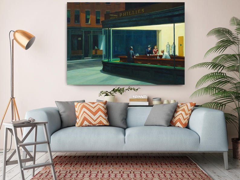Nighthawks Canvas Print Wall Art, Vintage American Diner Scene, Cultural Depth, Fine Art Canvas Print image 4