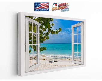 Ocean View, Open Window Beach, Tropical Coastal, Landscape Canvas Print