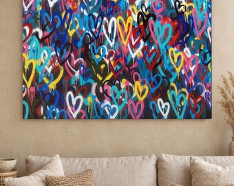 Graffiti Hearts Canvas Print, Colorful Street Art Wall Decor