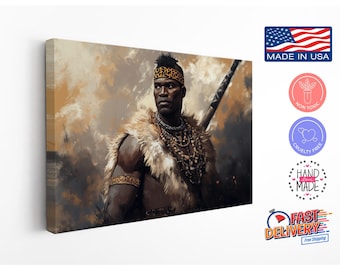 Strong Man Painting Cultural Art Print, African Warrior Canvas, Bold Color Palette (Fade Resistant, Rolled Or Pre-Stretched Frame)