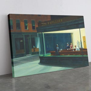 Nighthawks Canvas Print Wall Art, Vintage American Diner Scene, Cultural Depth, Fine Art Canvas Print image 2