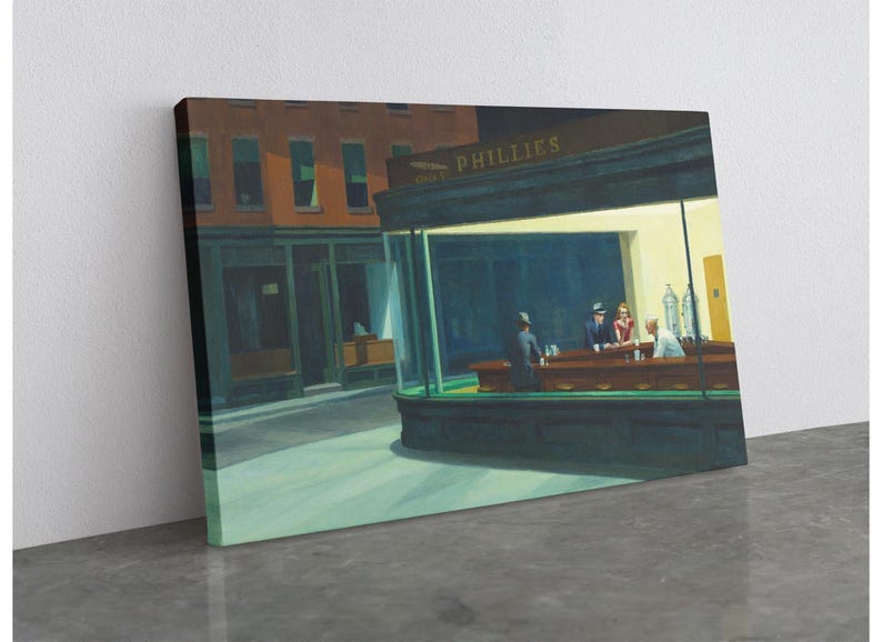 Nighthawks Canvas Print Wall Art, Vintage American Diner Scene, Cultural Depth, Fine Art Canvas Print image 2