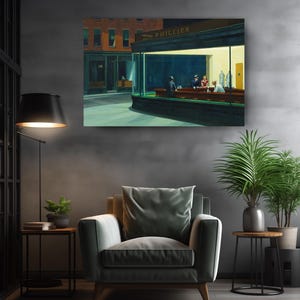 Nighthawks Canvas Print Wall Art, Vintage American Diner Scene, Cultural Depth, Fine Art Canvas Print image 6