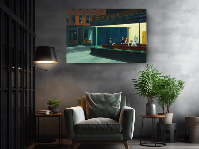 Nighthawks Canvas Print Wall Art, Vintage American Diner Scene, Cultural Depth, Fine Art Canvas Print image 6