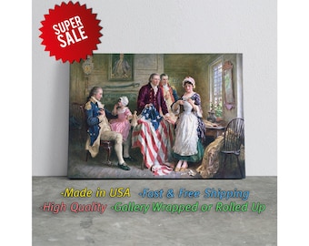 Betsy Ross US Flag Historic Canvas Print: 1777 Colonial Wall Art, Museum Quality | Artist Grade, Fade Resistant Ink | Ready To Hang