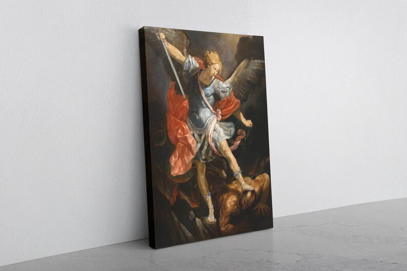 a painting of a man with a sword on a wall