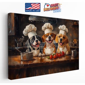 Trio of Chef Dogs Canvas Print Home Decor Kitchen Wall Art-PLS READ POLICIES