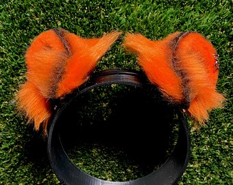 Niedźwiedzie uszy pomarańczowo-czarne gwiazdy pistolet metalowy kostium cosplay futrzany Therian Goth Halloween Petplay Pet Play opaska na głowę szczeniak grizzly obręcze polarny brązowy