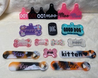 Resin Nametag Charm Keychain Name Tag Therian Dog Pup Puppy Cat Cow Kitten Bone Handmade Petplay Pet Play Strawberry Furry Collar Calico Paw