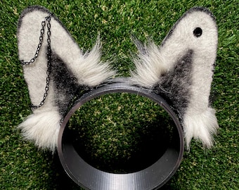 Dark Dog Puppy Ears K9 Goth Therian Furry Cosplay Costume Petplay Pet Play Headband Animal Canine Punk Rock Monochrome Chain Grunge Black