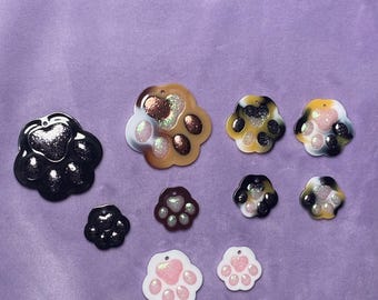 Handmade Resin Paw Charms Glitter Cat Kitten Dog Calico White Black Collar Pet Play Petplay Furry Brown Therian Kawaii Custom Nametag Tag