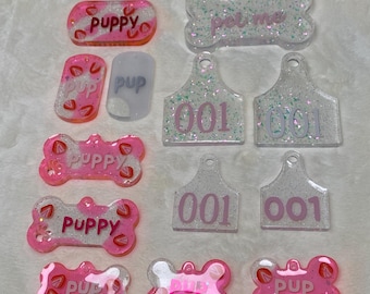 Resin Nametag Strawberry Charm Keychain Name Tag Therian Dog Pup Puppy Bone Handmade Petplay Pet Play Furry Collar Cow Red Glitter Holo