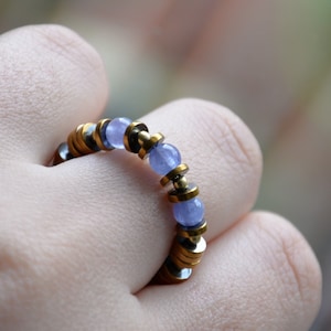 Steampunk ring Arcane inspired hex gem tanzanite hematite gold plated silver
