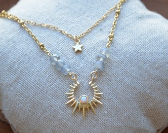 Qifrey inspired layered necklace witch hat workshop opal labradorite stainless steel brass