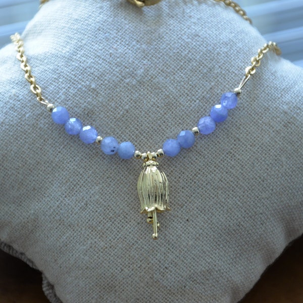 Bluebell charm tanzanite charm necklace gold plated stainless steel