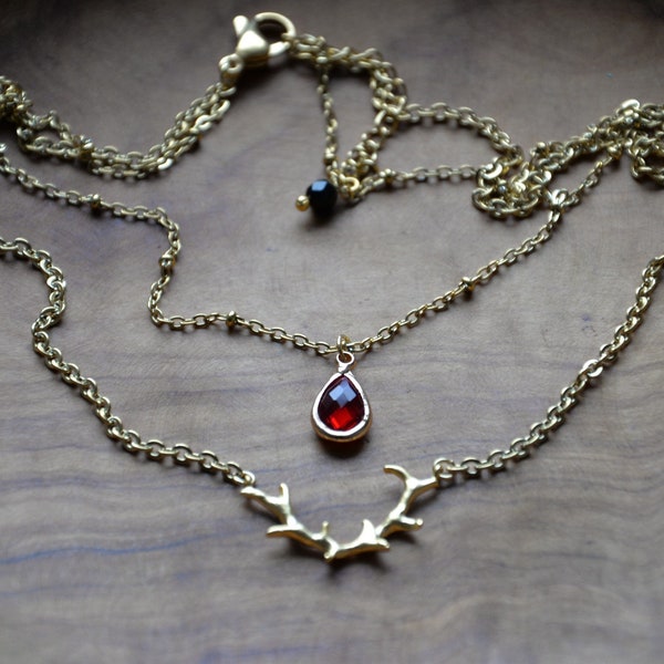 Saltburn Hannibal inspired deer antlers red drop necklace stainless steel hannigram dark academia